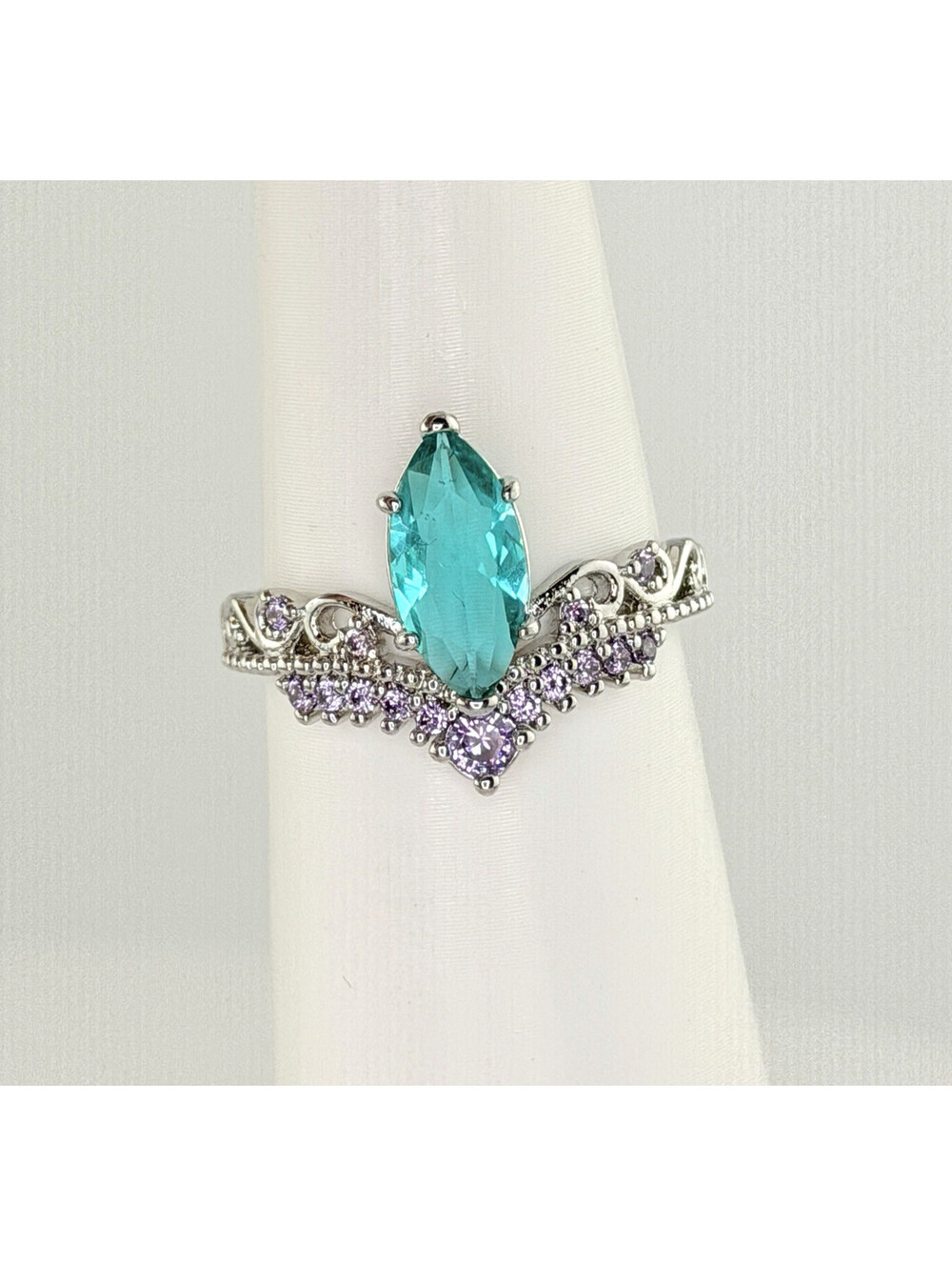 Bomb Party Sz 9 "Charmed I'm Sure" Dark Aquamarine & Lavender Cz RBP3969 RETRO